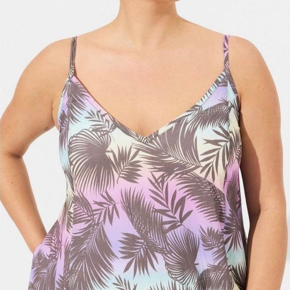 TORRID SWIM COVER UP MIDI TROPICAL LEAF LINED BEACH DRESS Size 28 - Picture 4 of 15